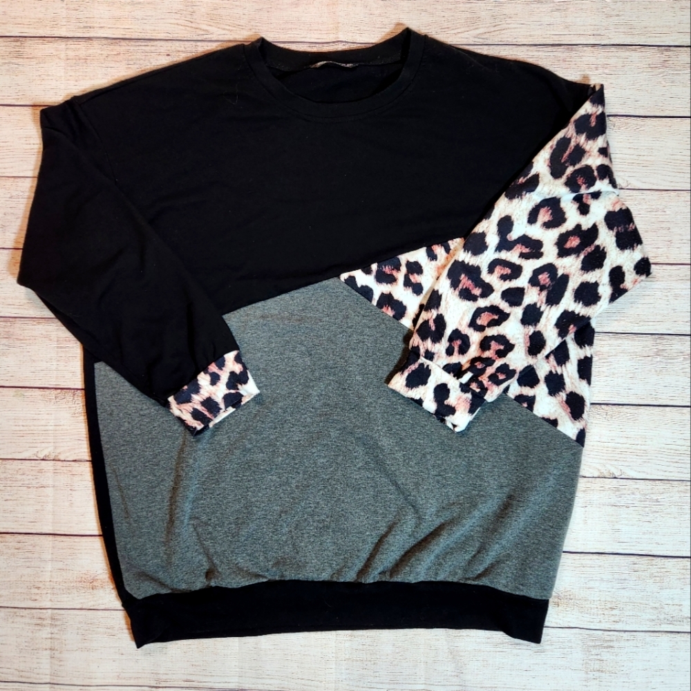 Leopard black gray colorblock sweatshirt